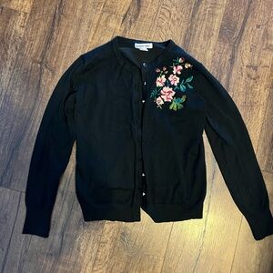Black Cardigan with Floral Embroidery